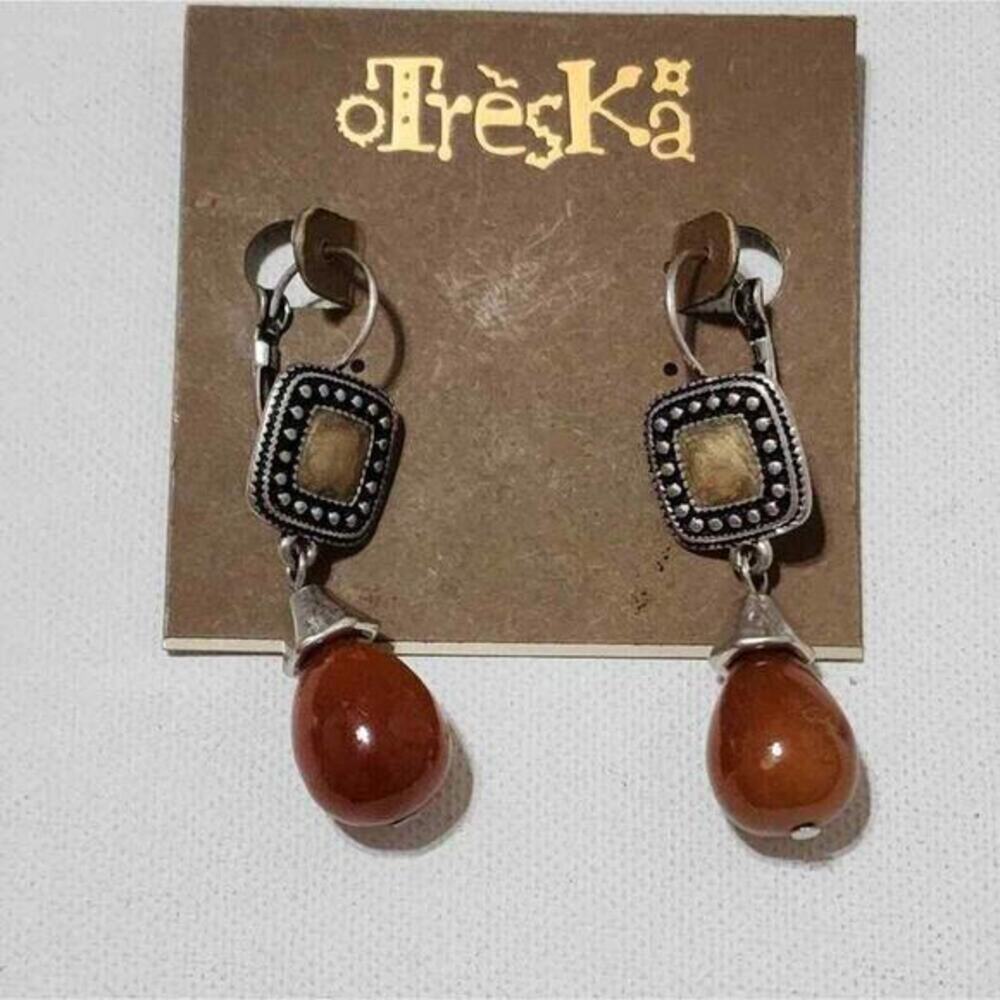Treska Womens Silver Tone Amber Brown Teardrop Bead Leverback Drop Earrings Boho